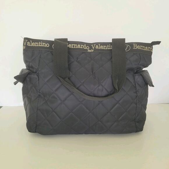 Bernardo Valentino Quilted Tote Shoulder Bag Black Nylon Lightweight Zip Large - Picture 1 of 10